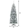 Costway 6Ft Unlit Hinged Snow Flocked Artificial Pencil Christmas Tree w/ 500 Branch Tip